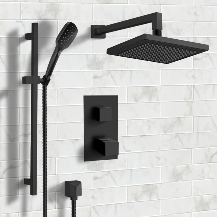 Shower Faucet Matte Black Thermostatic Shower System with 8 Inch Rain Shower Head and Hand Shower Remer SFR55